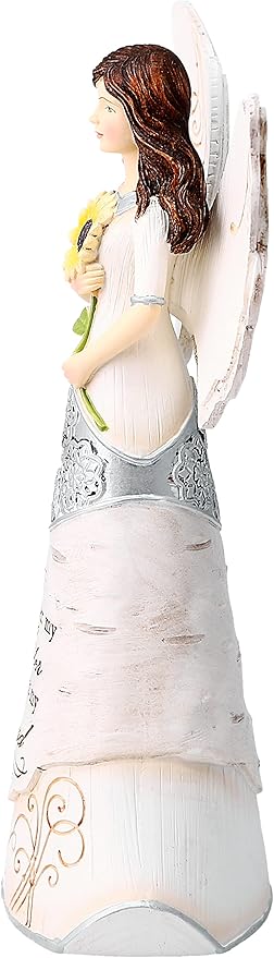Elements Sister Angel Figurine by Pavilion, 6-1/2-Inch, Holding Sunflower, Inscription Forever My Sister Always My Friend,White