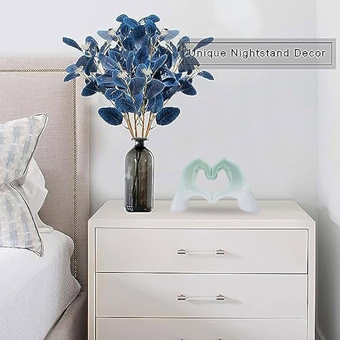 MOYI Gradient Blue Decor for Living Room Bedroom Bookshelf Coffe Table, Heart Hands Statue Shelf Decor,Love Finger Aesthetic Boho Wedding Accents Decorations, Knick Knacks Home Decor for Shelves