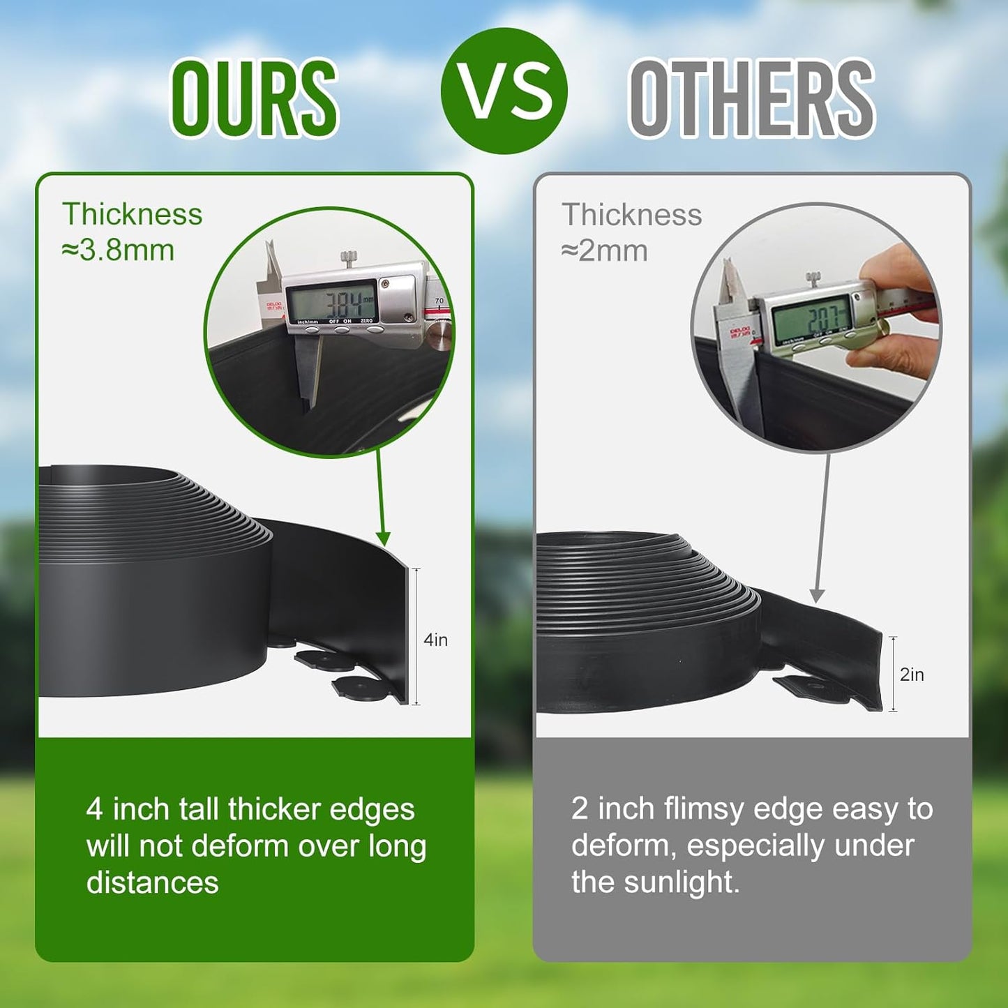 Landscape Edging 4 Inch Tall 40FT with 50Pcs Metal Spikes, Plastic Garden Edging Border Landscape Edging Border Lawn Edging for Landscaping, Flower Bed, Yard