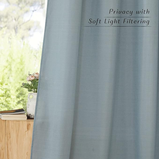 NICETOWN Linen 78 inch Curtains for Kitchen Window, Grommet Thick Flax Linen Stone Blue Small Window Treatments Privacy Assured with Light Filtering for Cafe/Kids Room, W68 x L78, 2 Panels