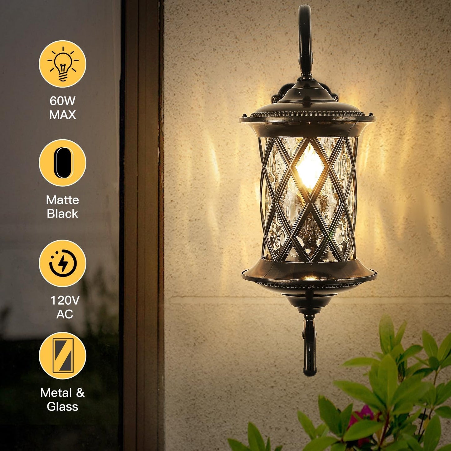 Retro Large Outdoor Wall Lanterns 24" Exterior Light Fixtures Coach Light Waterproof Aluminium with Water Glass Outside Wall Lamps for House Front Door Garage Porch Lighting, Black