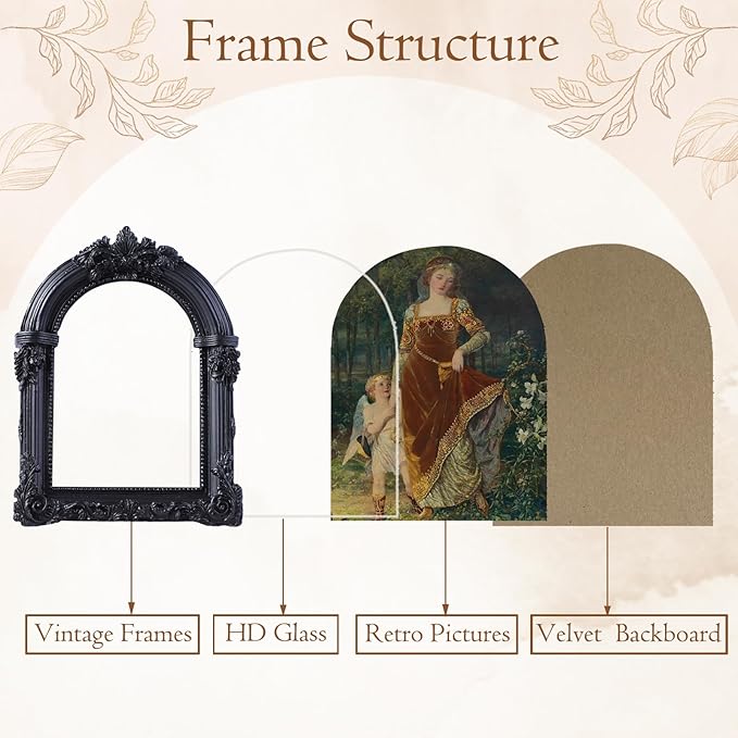 Black Antique Picture Frames 2.5x3.5 Ornate Arched Vintage Picture Frames with Glass Front for Wall Hanging and Tabletop Photo Gallery Wall Decor Vintage Home Decor