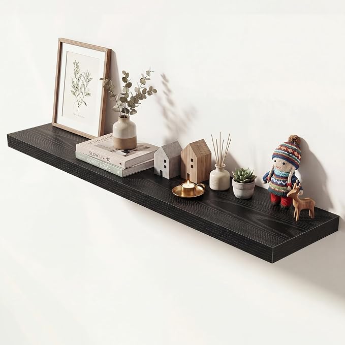 Dreamland 48 Inches Floating Shelves for Wall, 9.3" Deep Long Floating Shelves Set of 1, Large Display & Storage Shelf, Wall Shelf for Bathroom Bedroom Living Room Kitchen Office, Black