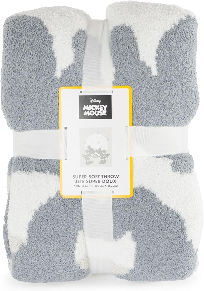 Jay Franco Disney Mickey Mouse & Minnie Mouse Feather Knit Fluffy Throw Blanket - Gray Stars Fuzzy Blanket Measures 50 x 60 Inch - Super Soft Lightweight Bedding