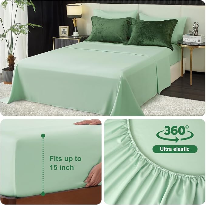 Ivellow King Comforter Set 7 Pieces Bed in a Bag Crushed Velvet Comforter Set Flannel King Green Comforter Ultra Soft Breathable Luxury Soft Warm Winter Bedding Set with Sheets, Pillowcases & Shams
