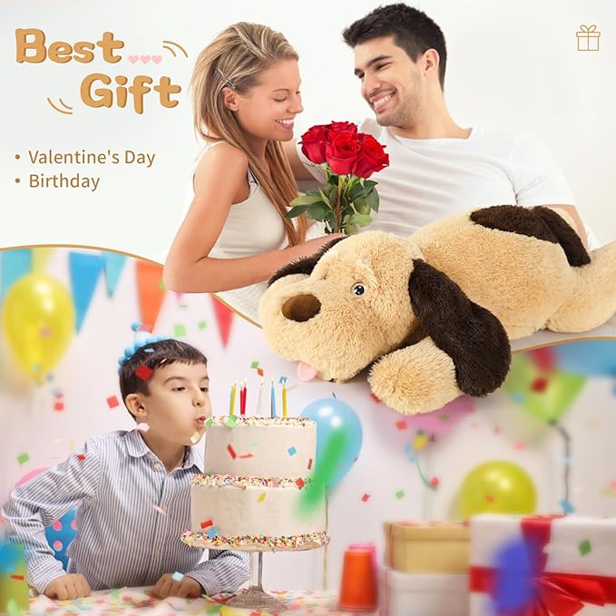 MorisMos Giant Dog Stuffed Animals, 31inch Large Dog Plush, Fluffy Soft Big Puppy Pillow Birthday Gift for Kids, Girls, Boys, Brown