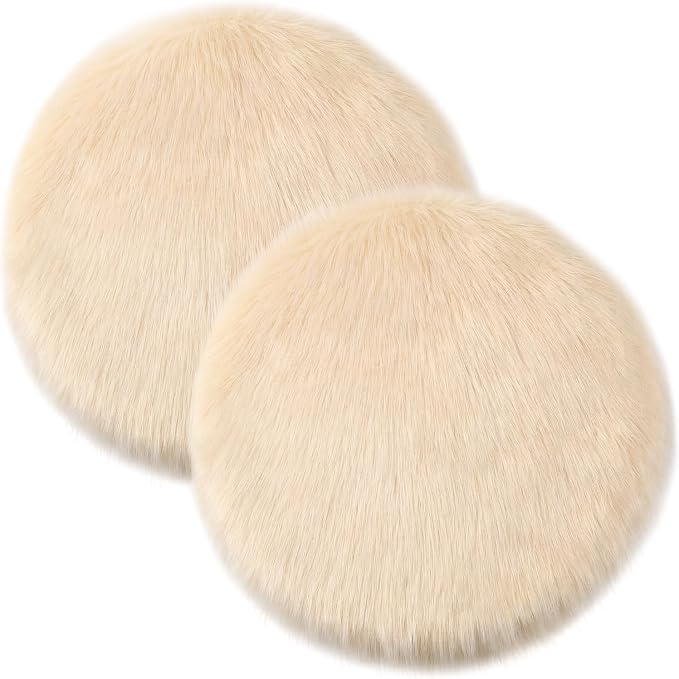 Drydiet 2 Pcs Natural Sheepskin for Bed Sores and Skin Imitation Wool Medical Sheepskins with Non-Slip Back for Pain Relief and Discomfort, Wool Seat Pad, 17 in x 17 in(Circle,Beige)