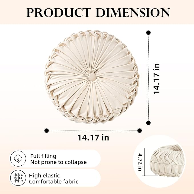 Teieas Round Throw Pillow Velvet Home Decoration Pleated Round Pillow Cushion for Couch Chair Bed Car Blush