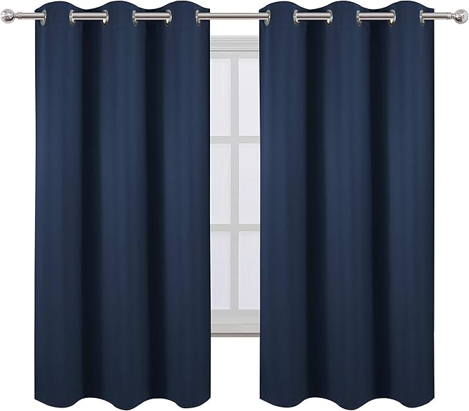 LEMOMO Navy Blue Blackout Curtains 40 x 63 Inch Length/Set of 2 Curtain Panels/Thermal Insulated Room Darkening Blackout Curtains for Bedroom