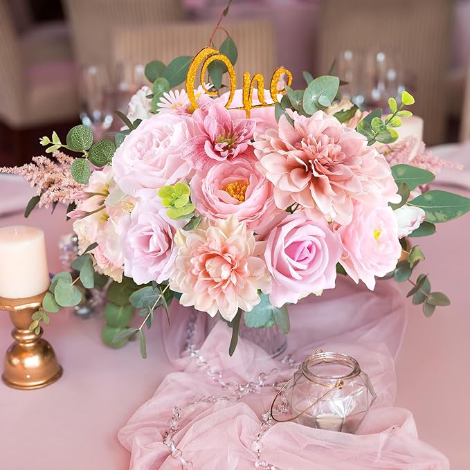 Rose Artificial Flowers Combo Fake Flowers Rose Silk Flowers with Stems for DIY Wedding Bouquets Centerpieces Arrangements Table Decor Valentine's Day Bridal Baby Shower Party Home Decor(Nude Pink)