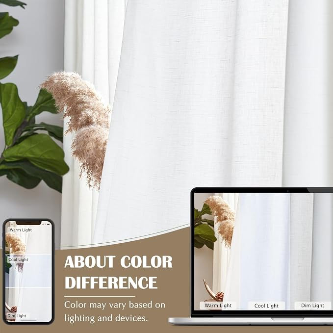 jinchan Linen Curtains for Bedroom Non See Through Lined Curtains 84 Inches Long Living Room Darkening Curtain Panels White Privacy Partition Bathroom Drapes Farmhouse Grommet Drapes 50 Wide 2 Panels