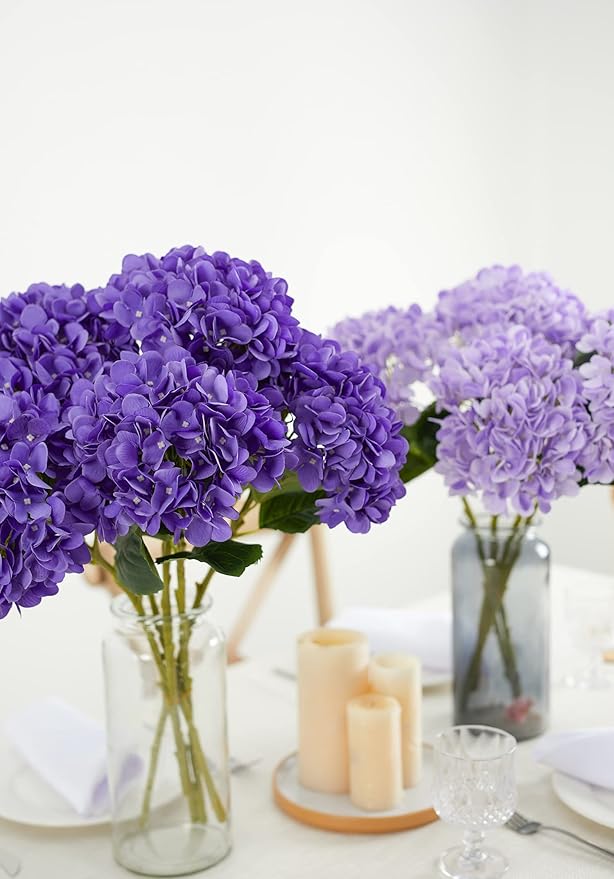 PARTY JOY 5PCS 15.4In Artificial Hydrangea Silk Flowers Bouquet Faux Hydrangea Stems for Wedding Centerpieces Home Decor
