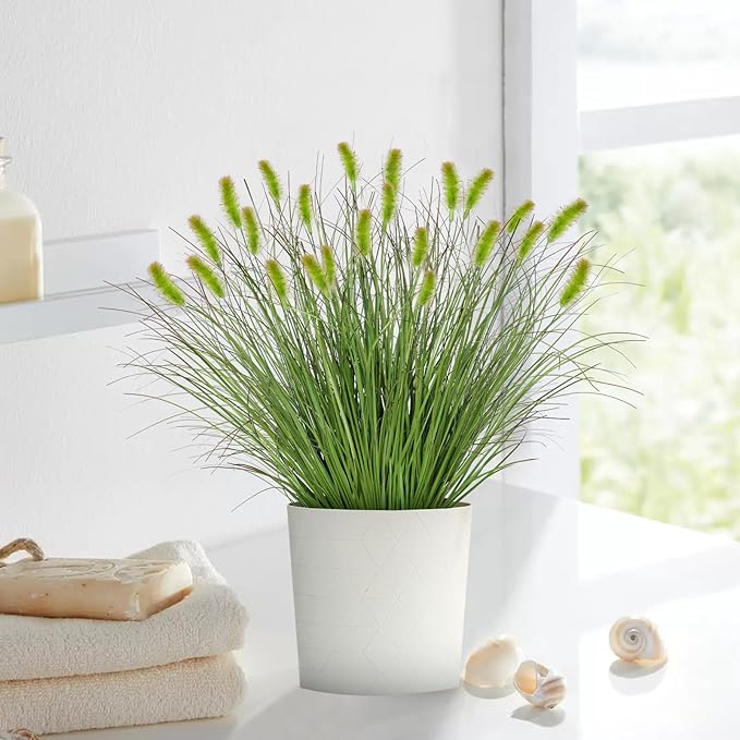 24PCS Artificial Dog Tail Grass Plant UV Resistant Outdoors Faux Plants Ornamental Wheat Grass Cattails Artificial Flowers Home Decor for Outdoor Garden