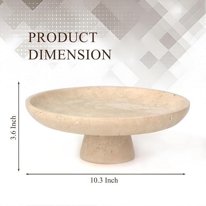 YMXYJM,Natural Travertine Fruit Bowl, Marble Pedestal Bowl, Beige | Natural marble pedestal bowl for fruit, keys, and decor on kitchen counters, dining tables, living rooms, or entryways