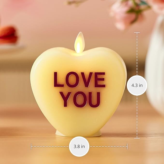 Luminara Candy Heart Love You Lemon Chiffon Candle- Flameless Real-Flame Romantic Battery Operated LED Decor- Valentine's Day Collection- 3.8" x 4.3"