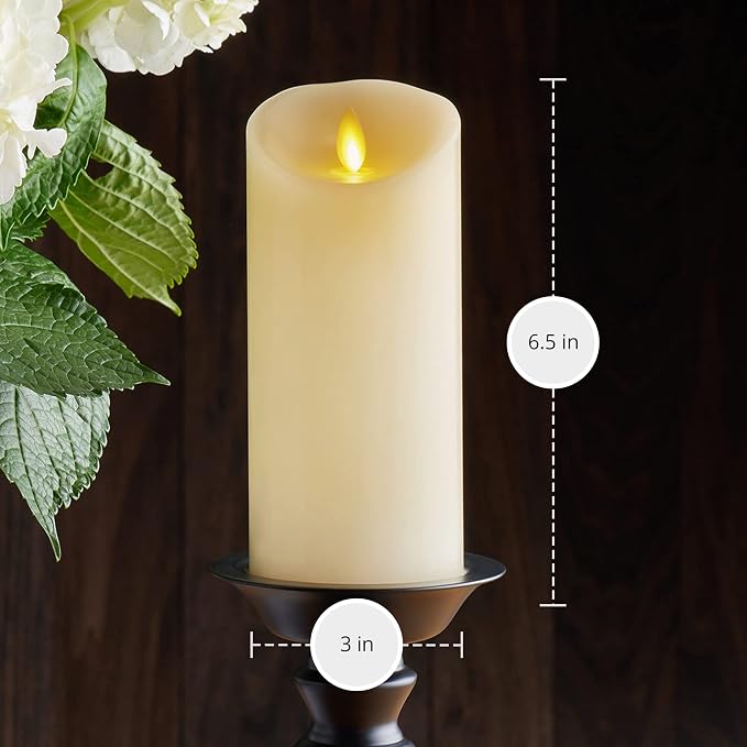 Luminara Scalloped Edge Flameless LED Candle, Ivory, 3" x 6.5", Battery Operated, Moving Flame, Real Wax Pillar with Timer, Vanilla Honey Scented