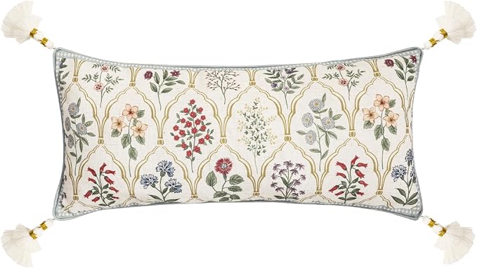 ISAENNE Designer Vintage Linen Throw Pillow Cover,28"x12"-Serenity B | French Elegant Rectangle Decor Pillow Cover,Concealed Zipper Design,Colorful Floral Pattern,Sofa,Bedroom,Living Room,Chair