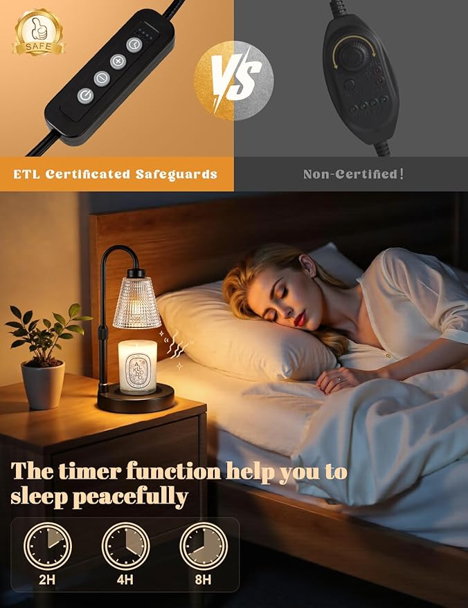 Big Black Candle Warmer Lamp with Timer, Dimmable Candle Warmer for Home Decor, Height Adjustable Candle Lamp for Jar Candles, Birthday Gifts for Women Mom, House Warming Gifts New Home