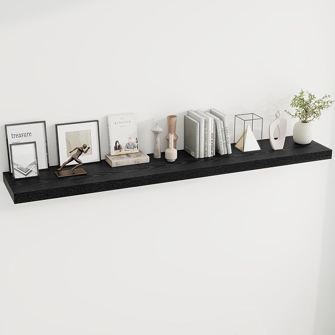 Dreamland 72Inch Black Floating Shelves 9.8" Deep Wall Mounted Set of 2 | Wall shelves for bathroom, bedroom, Living Room, kitchen, deep wall mount wood storage display for home decor 72" x 9.8"