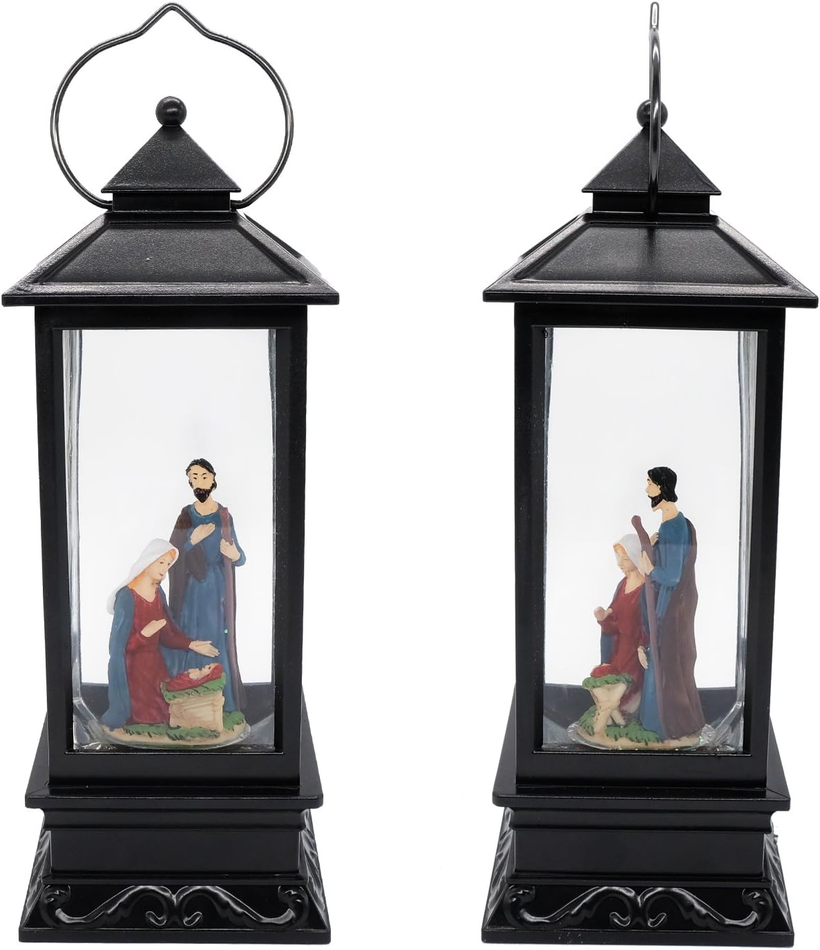 Eldnacele Musical Snow Globe Lantern Lighted Lamp USB Lined in Swirling Glitter Water Lantern Lamp Christmas Nativity Decoration Hurrican Light Timer 12" (Nativity)
