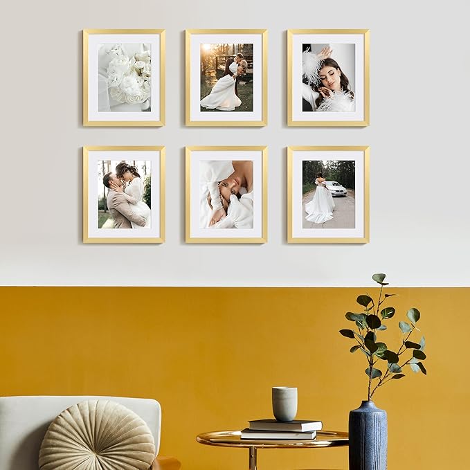 upsimples 10x12 Picture Frame, Display Pictures 7x9 with Mat or 10 x 12 Without, Wall Hanging Photo Frames, Gold, 1 Pack