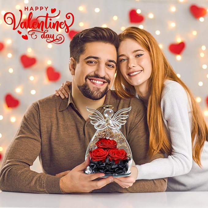 Beferr Mothers Day Mom Birthday Gifts for Women, Fresh Flowers for Delivery Forever Preserved Rose in Glass Angel Figurine, Anniversary Christian Real Rose for Grandma Nana Wife Mum from Daughter Son