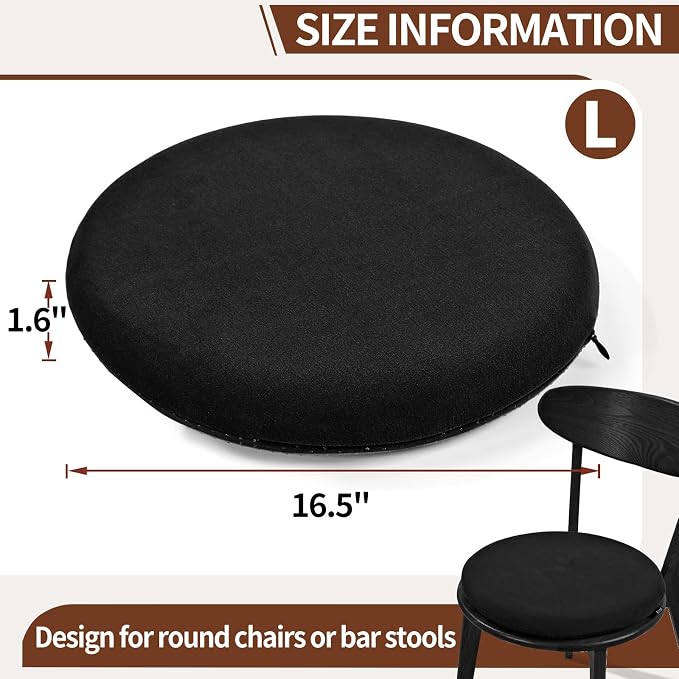 BUYUE Memory Foam Seat Cushion, Dia 16.5" Soft Velvet Round Stool Cushion Anti-Slip Chair Pads, L, Black