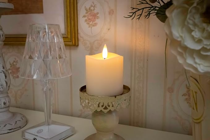 Flameless LED Pillar Candles Flickering with Remote Timer, Battery Operated LED Candles Up to 400 Hours, 3D Moving Flame Real Wax Candles. (Ivory-1pack-3x3)