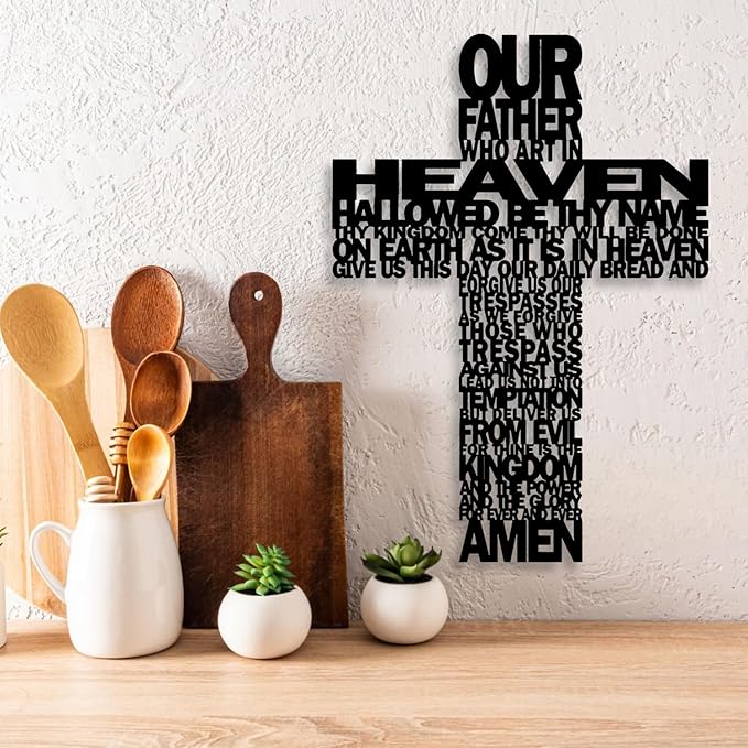 LIYOUYA Metal Cross Wall Decor - Rustic Farmhouse Decor Black Prayer Text Cross Wall Art Home Decor for Living Room, Bathroom, Bedroom, Dining Room, Office, Church (Black)