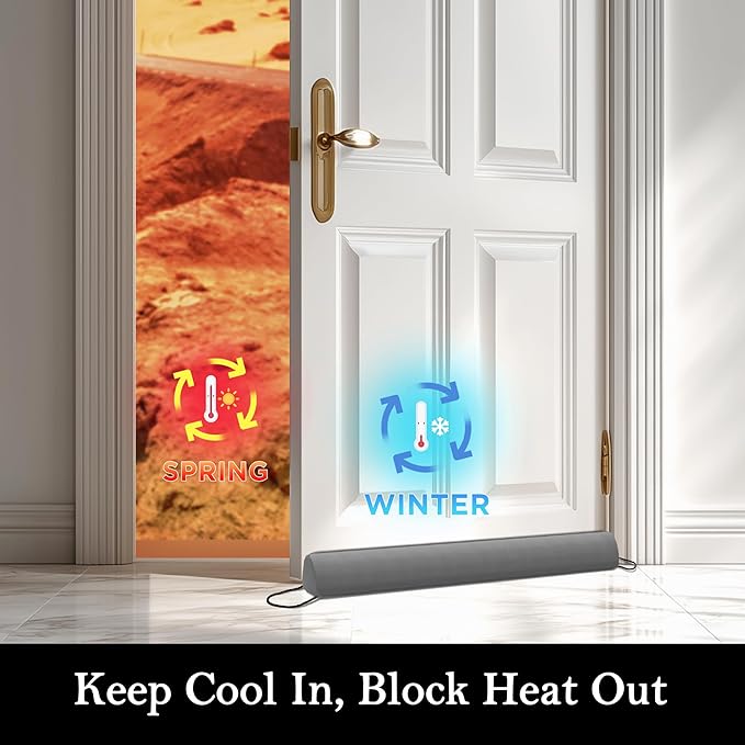Sunolga Door Draft Stopper Blocks Hot and Cold Air with Removable Washable Cover for Bottom of Door, All-Season Seal for Noise, Light, Dust, Door Sweep for Gaps Up to 3", Home Essentials, 26", Gray