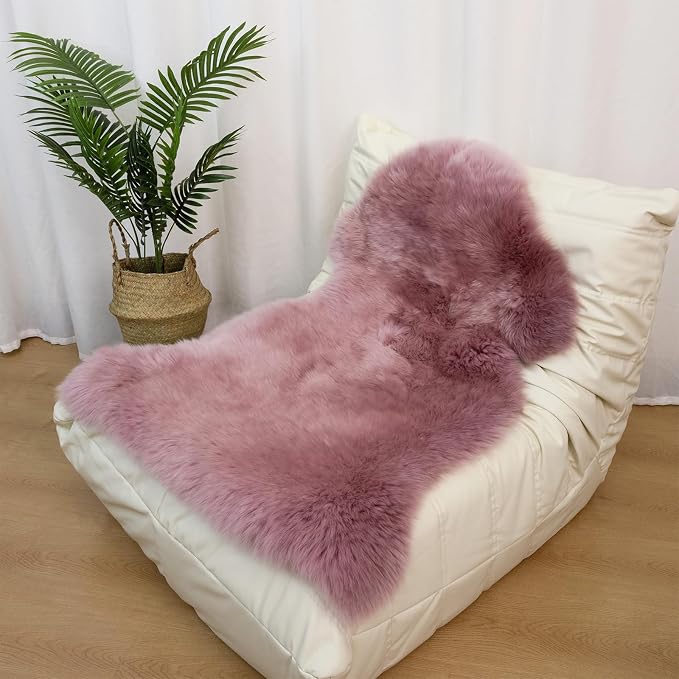 Genuine Sheepskin Rug New Zealand Fluffy Lambskin Rug, Natural Luxury Sheepskin Throw for Bedroom Living Room Children's Room - Premium Area Rug Chair Cover (2×3 Feet, Misty Pink)