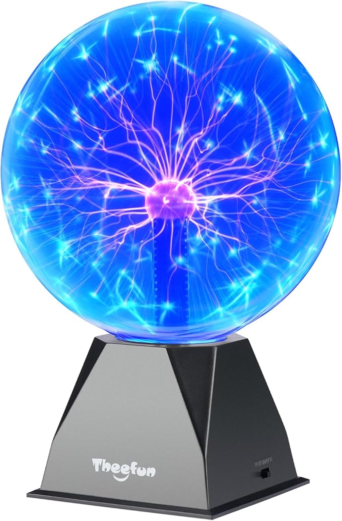 Theefun Blue Plasma Ball: 8 Inch Huge Plasma Globe Birthday Gifts Touch & Sound Sensitive Plasma Ball Lamp Electric Ball Lightning Novelty Light for Parties, Home, Prop, Room Decoration