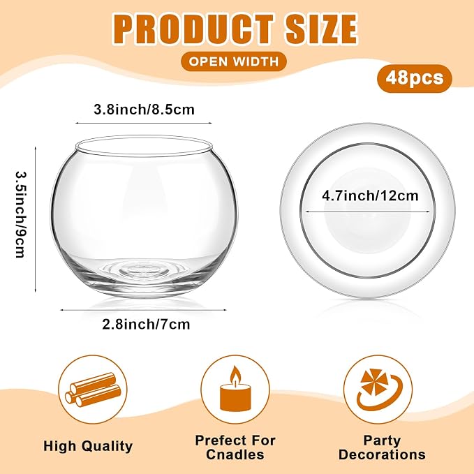 48 Pcs Glass Bubble Bowl Vase Bulk, Clear Round Glass Centerpiece Bowls for Valentine's Wedding Table Decor, Fish Flower Bud Vase Terrarium for Event Party DIY (3.5" h X 4.7" w)