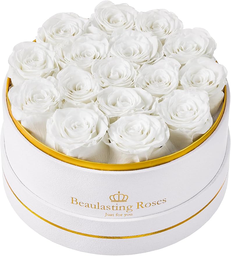 16 Preserved Roses Forever Flowers Real Roses in a Box Mother's Day Birthday Flowers for Her Mom Women Wife Valentine's Day, White Roses
