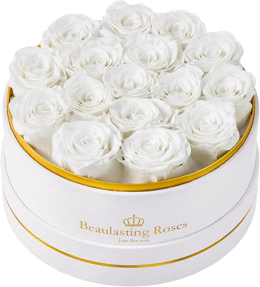 16 Preserved Roses Forever Flowers Real Roses in a Box Mother's Day Birthday Flowers for Her Mom Women Wife Valentine's Day, White Roses