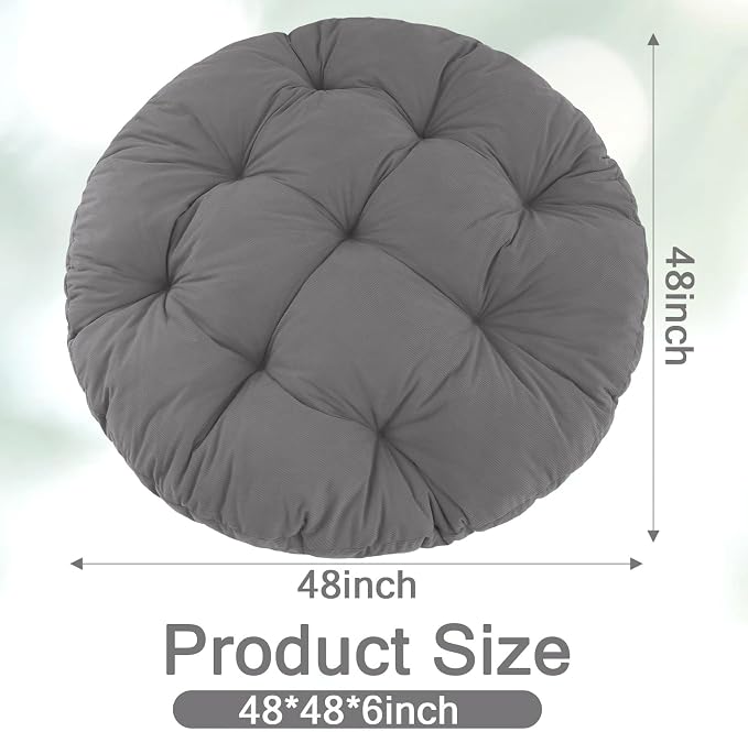 idee-home Papasan Chair Cushion, Circle Papasan Chair Cushion(Cushion Only) | Papasan Cushion with Thick Corduroy Cover, 48 x 48 Inch Cushion for Egg Chair, Light Grey