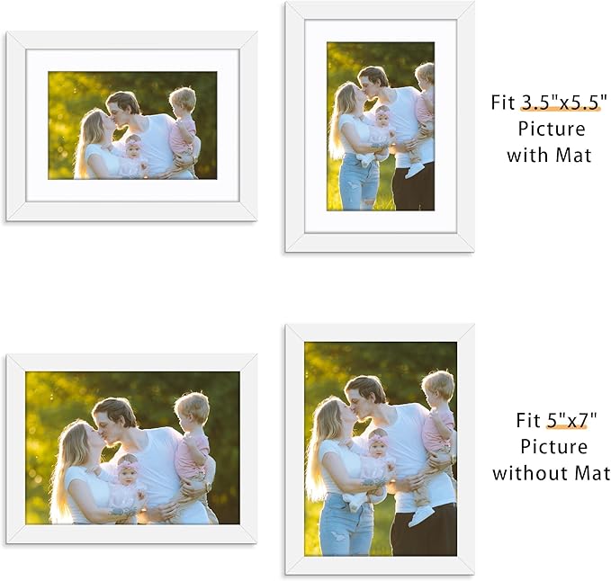 Picrit 5x7 Picture Frame Set of 12, Display 4x6 with Mat or 5x7 without Mat, Photo Frames for Wall Mounting or Table Top Display, White