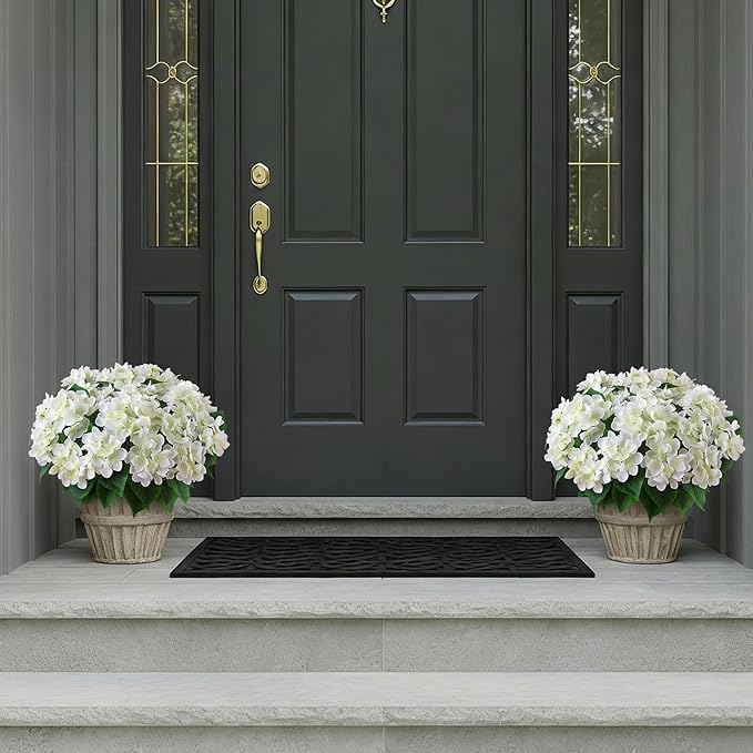 FOTEEWL 8 Bundles Artificial Hydrangea Flowers for Outdoor Decor, Realistic Faux Silk Bouquets Sun-Resistant Fake Plants for Front Door Balcony Farmhouse Garden Home Spring Summer Decor (White)