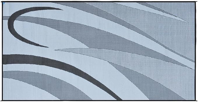 Stylish Camping GB1 8-Feet x 16-Feet RV Reversible Graphic Patio Mat, Black/Silver