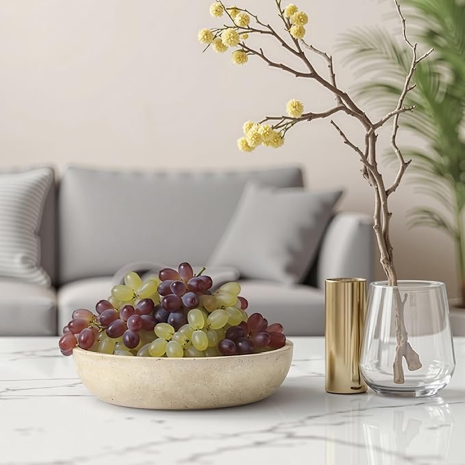 Marble Bowl Decorative, 7.8’’ Entryway Travertine Bowl For Keys Fruit Candy Jewelry, Natural Stone Bowls for Entry Table, Organic Modern Home Decor for Centerpieces, Beige
