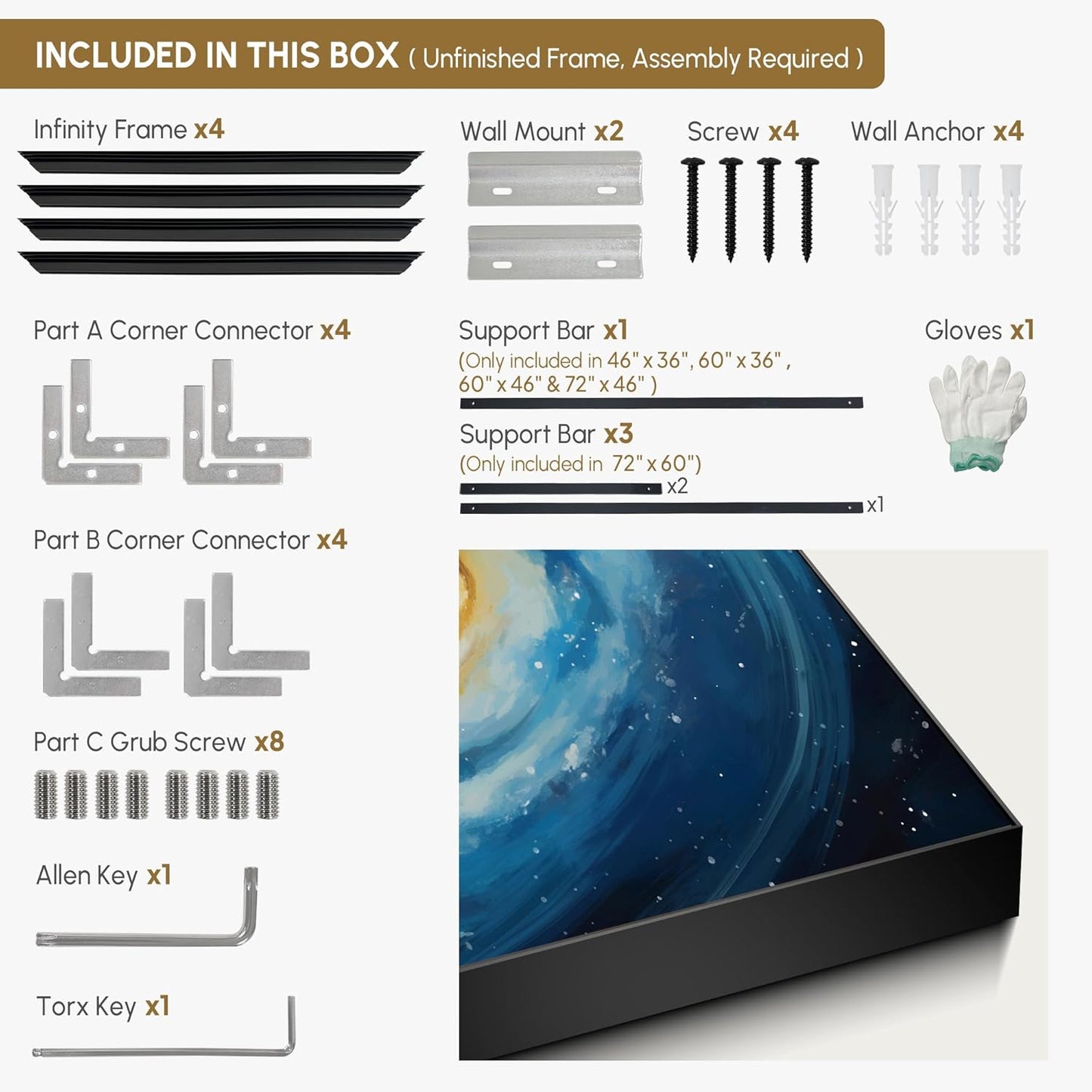 SIGNWIN 46"x72" Extra Large Framed Wall Art Spiral Galaxy Vivid Blue and Yellow Cosmic Space Illustration for Home Living Room Bedroom Decor (Frame Assembly Required)