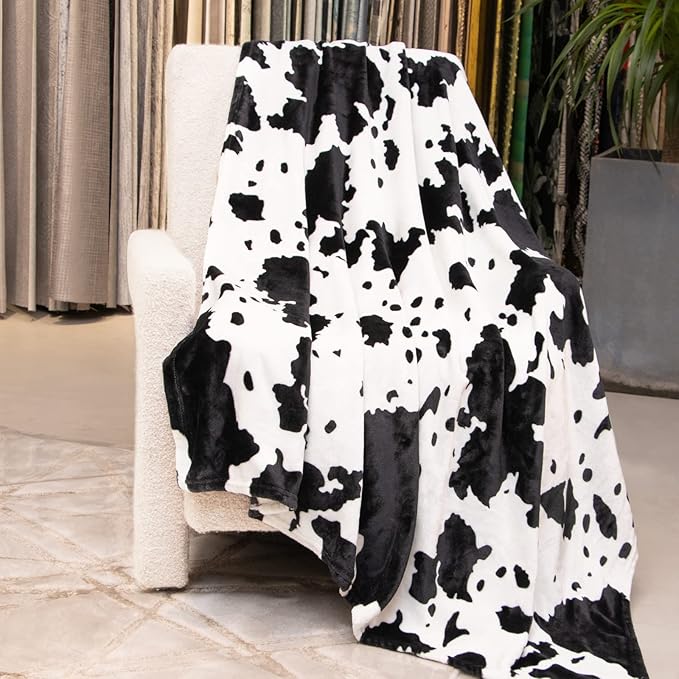 Soft Throw Blanket for Couch Bed, Black White Plush Fuzzy Fleece Travel Blanket for Adults Kids, Cozy Boho Home Room Decor, Outdoor Indoor Use 50"x60"