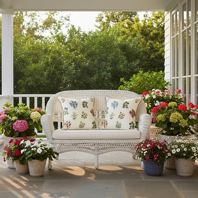 Embroidered Pillow Covers 18x18 inch Pack of 2 Multiflower Decorative Throw Pillow Covers Farmhouse Boho Pillowcases Spring Summer Pillow Cushion Cases Home Decor Square Floral Pillow Case