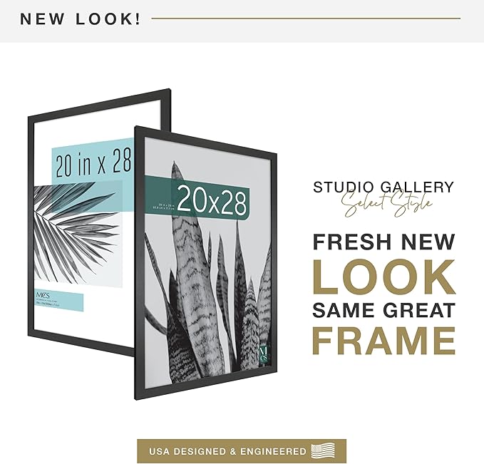 MCS Studio Gallery 20x28 Poster Frame Black Woodgrain Engineered Wood, Vertical & Horizontal Wall Hanging Large Picture Frame for Photos, Posters & Art Prints (2-Pack)
