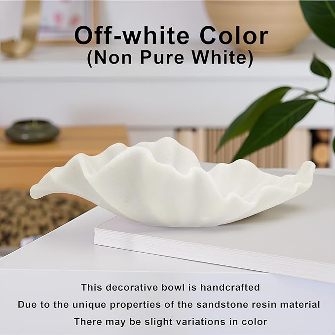Off-white Smal Decorative Bowl - 9.8” Fruit/Key/Purse Bowl for Home Decor - Coffee Table & Entryway Table Decor - Scalloped Ruffle Bowls - Unique Centerpiece Bowls(Small)