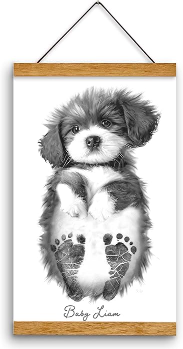 Memory Lane Gifts Co. Baby Footprint Art, Baby Shower Gift, Original Artwork, Nursery Art Keepsake, Puppy