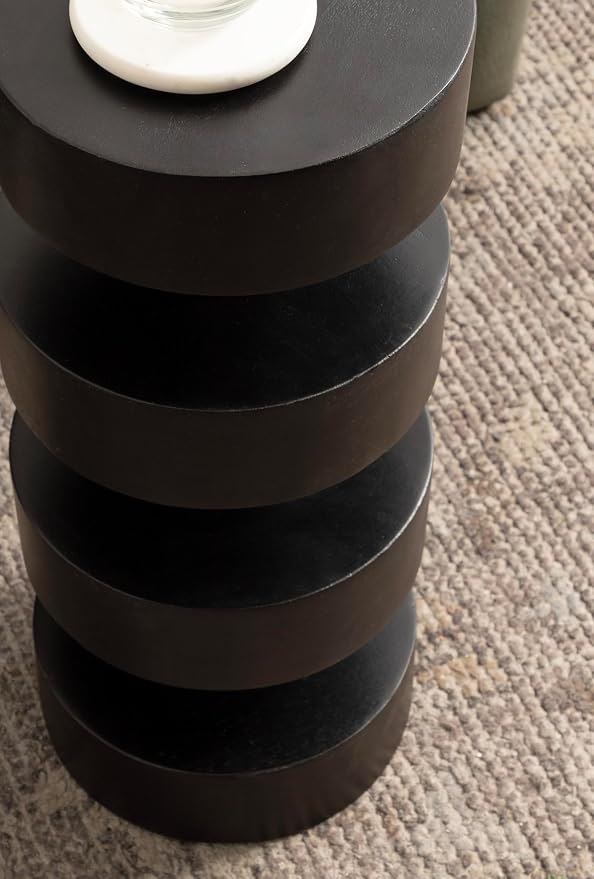 Kate and Laurel Omar Modern Wooden Round Drink Table, 9 x 9 x 20, Black, Geometric Floating Disks Circle Mini Table for Use as Small Bedroom Night Stand or Indoor Plant Stand