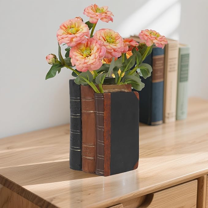 Guichifun Book Shaped Vase for Flowers - Resin Decorative Vase Classical Fake Books for Bookshelf Bedroom Office Home Décor Gifts for Book Lovers 5.5 * 4.5 * 7.5 Inch