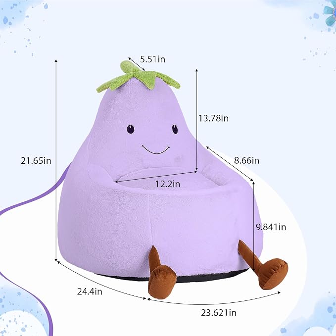2FT Memory Foam Bean Bag Chair - Ultra Soft Faux Rabbit Fur Round Sofa with Handle & Machine Washable Cover, Comfy Lazy Chair for Kids Teens, Perfect for Reading Gaming in Living Room Bedroom, Purple