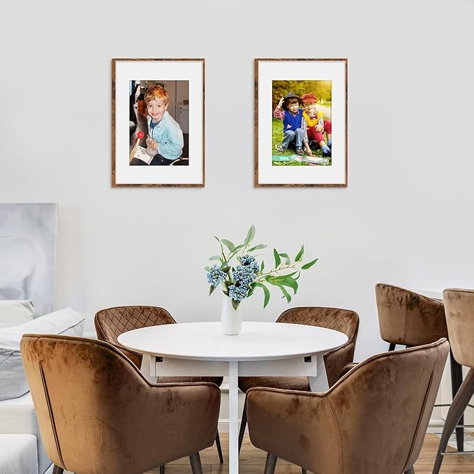 Picrit A3 Picture Frame Set of 12, Display 8.3x11.7 with Mat or 11.7 x 16.5 without Mat, Photo Frames for Wall Mounting Display, Brown